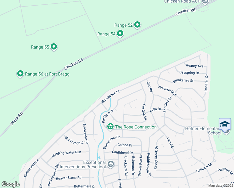 map of restaurants, bars, coffee shops, grocery stores, and more near 6579 Brookshire Street in Fayetteville