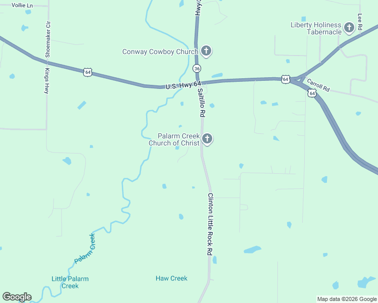 map of restaurants, bars, coffee shops, grocery stores, and more near 56 Saltillo Road in Conway