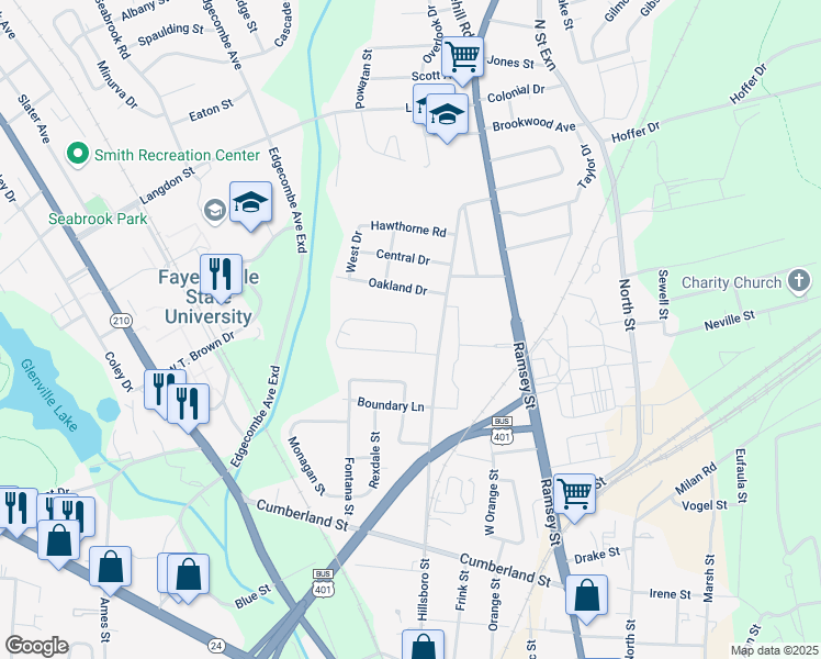 map of restaurants, bars, coffee shops, grocery stores, and more near 276 North Windsor Drive in Fayetteville