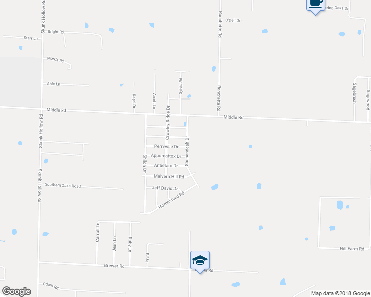 map of restaurants, bars, coffee shops, grocery stores, and more near 3495 Perryville Drive in Conway