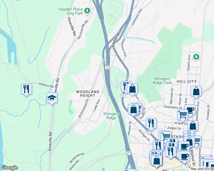 map of restaurants, bars, coffee shops, grocery stores, and more near 446 Whitehall Road in Chattanooga