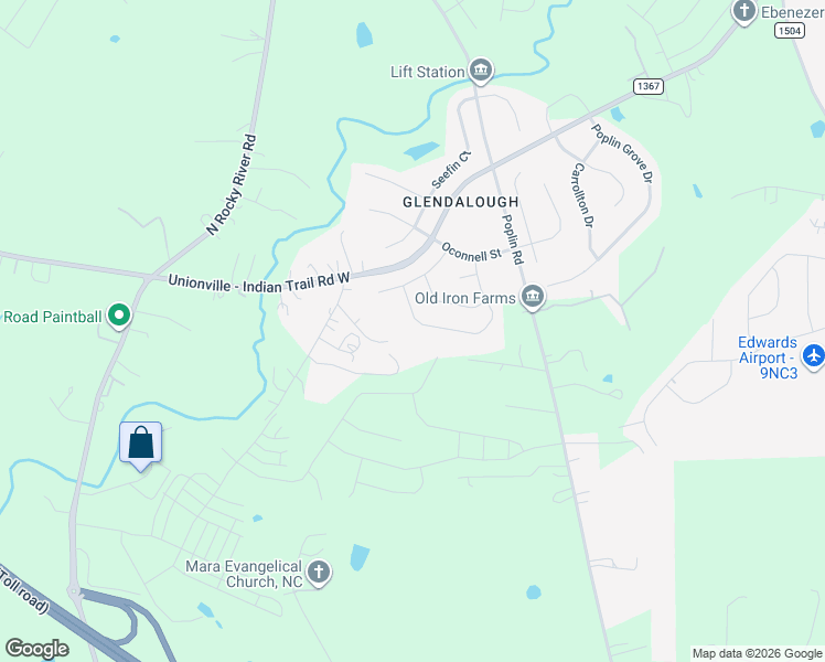 map of restaurants, bars, coffee shops, grocery stores, and more near 2325 Balting Glass Drive in Indian Trail