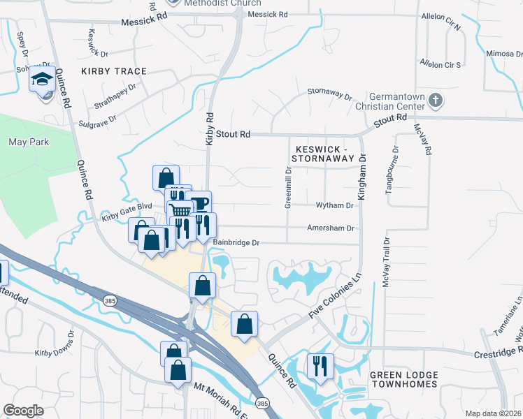 map of restaurants, bars, coffee shops, grocery stores, and more near 6715 Kirby Trace Cove in Memphis