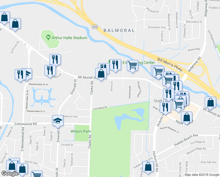 map of restaurants, bars, coffee shops, grocery stores, and more near 5729 Palo Verde Drive in Memphis