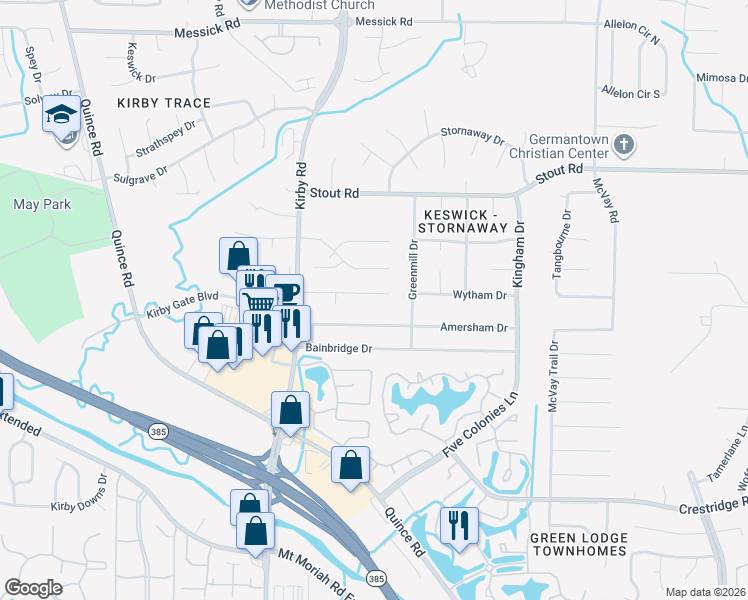 map of restaurants, bars, coffee shops, grocery stores, and more near 6715 Kirby Trace Cove in Memphis