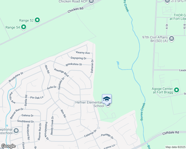 map of restaurants, bars, coffee shops, grocery stores, and more near 691 Daharan Drive in Fayetteville