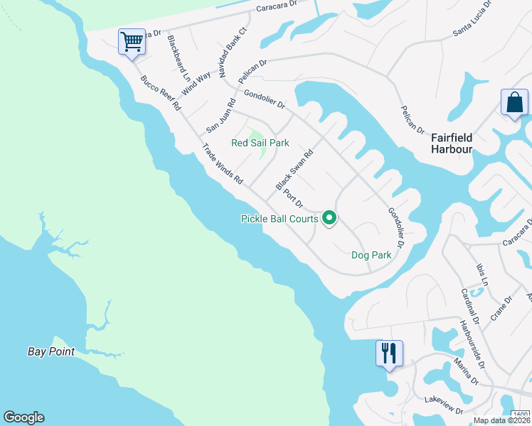 map of restaurants, bars, coffee shops, grocery stores, and more near 5420 Trade Winds Rd in New Bern
