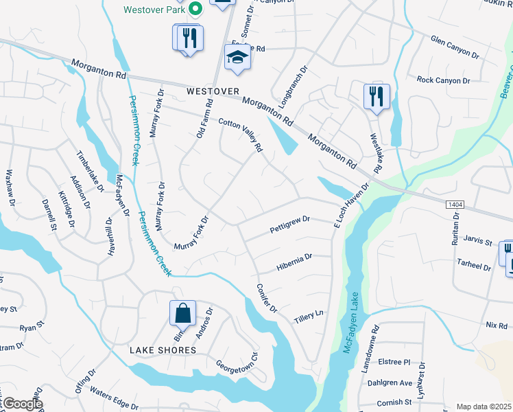 map of restaurants, bars, coffee shops, grocery stores, and more near 405 Old Farm Road in Fayetteville