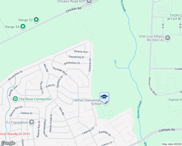 map of restaurants, bars, coffee shops, grocery stores, and more near 691 Daharan Drive in Fayetteville