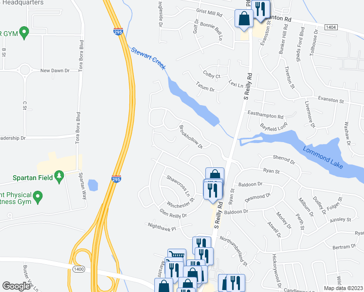 map of restaurants, bars, coffee shops, grocery stores, and more near 6912 Arden Court in Fayetteville