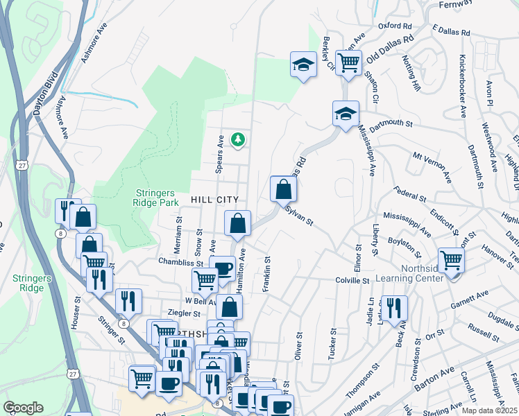 map of restaurants, bars, coffee shops, grocery stores, and more near 810 Meroney Street in Chattanooga