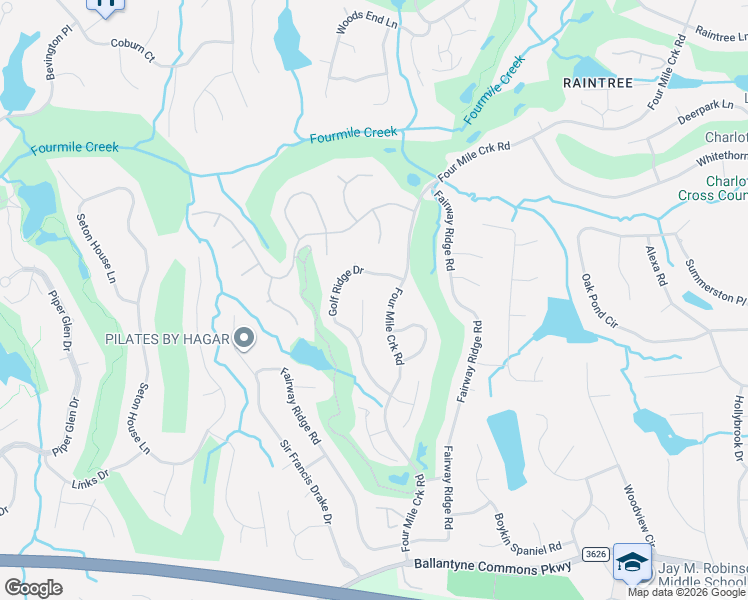 map of restaurants, bars, coffee shops, grocery stores, and more near 10524 4 Mile Creek Road in Charlotte
