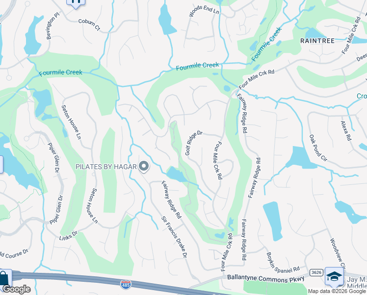 map of restaurants, bars, coffee shops, grocery stores, and more near 10425 William Penn Lane in Charlotte