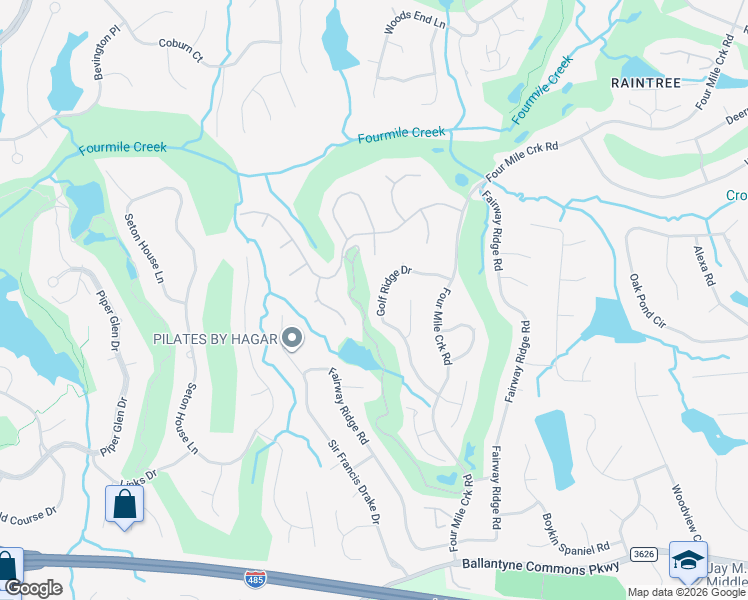 map of restaurants, bars, coffee shops, grocery stores, and more near 10425 William Penn Lane in Charlotte