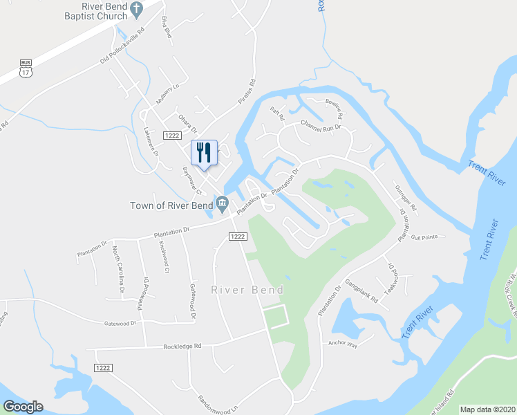 map of restaurants, bars, coffee shops, grocery stores, and more near 4 Quarterdeck Townhouses in New Bern