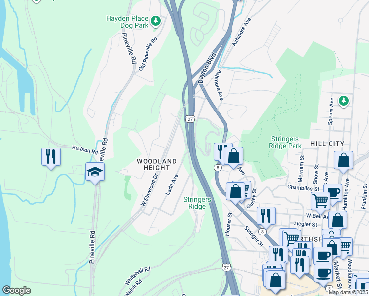 map of restaurants, bars, coffee shops, grocery stores, and more near 446 Whitehall Road in Chattanooga