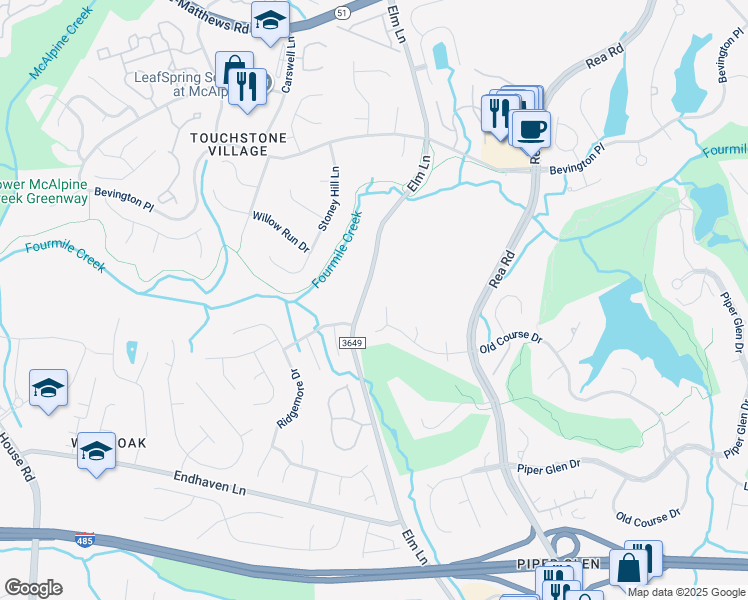 map of restaurants, bars, coffee shops, grocery stores, and more near 6912 Golden Rain Court in Charlotte