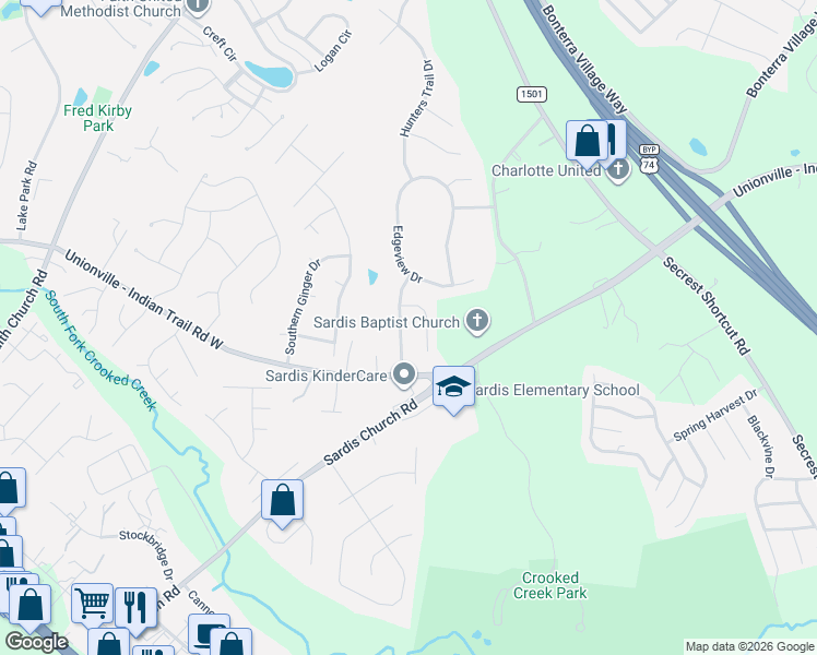 map of restaurants, bars, coffee shops, grocery stores, and more near 3918 Laurel View Circle in Indian Trail