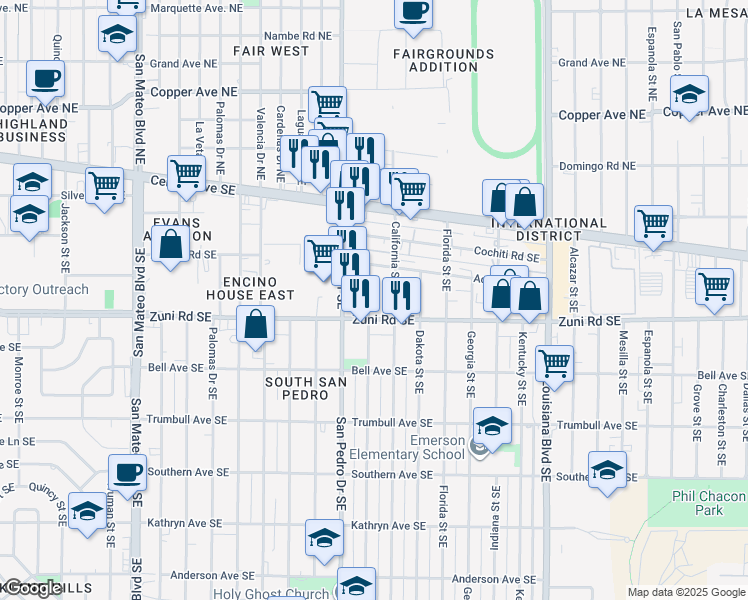 map of restaurants, bars, coffee shops, grocery stores, and more near in Albuquerque