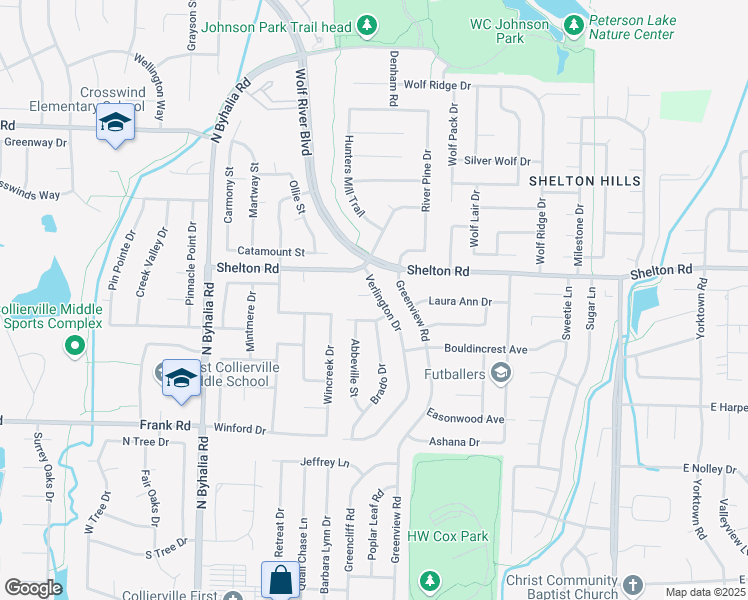 map of restaurants, bars, coffee shops, grocery stores, and more near 1241 Verlington Drive in Collierville
