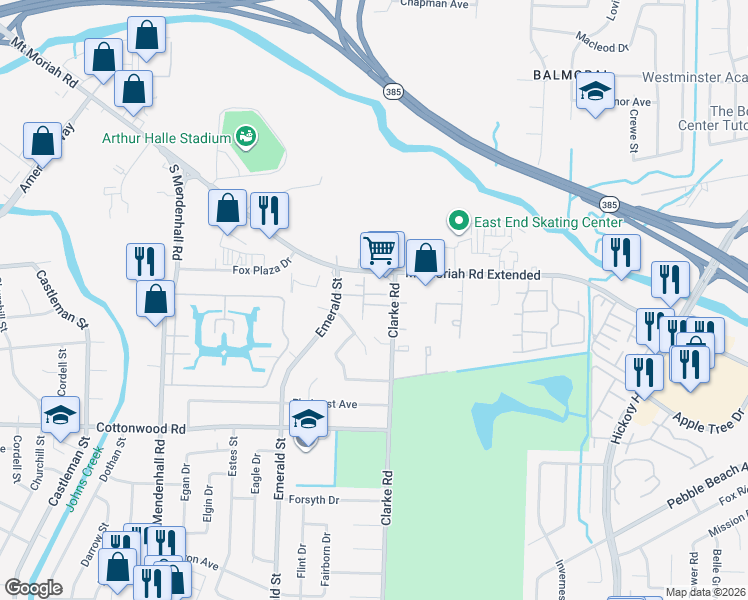 map of restaurants, bars, coffee shops, grocery stores, and more near 2777 Carol Trace Walk in Memphis