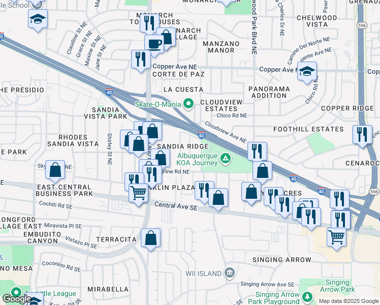 map of restaurants, bars, coffee shops, grocery stores, and more near in Albuquerque