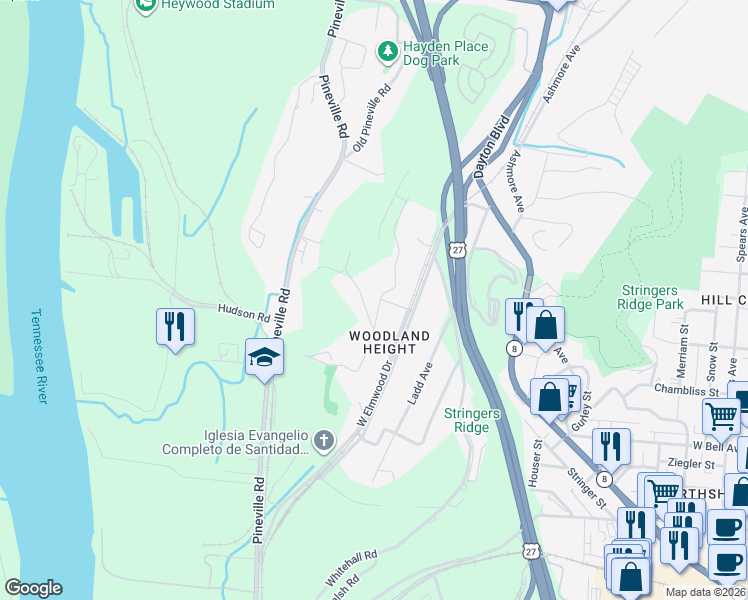 map of restaurants, bars, coffee shops, grocery stores, and more near 991 Henderson Avenue in Chattanooga