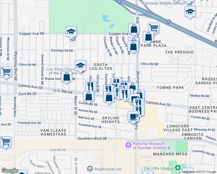 map of restaurants, bars, coffee shops, grocery stores, and more near in Albuquerque