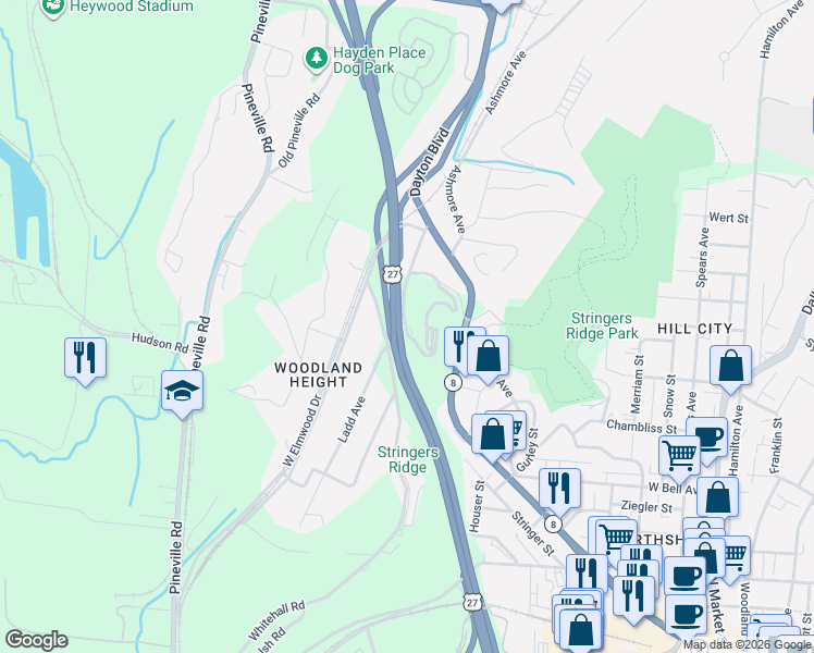 map of restaurants, bars, coffee shops, grocery stores, and more near 908 Whitehall Road in Chattanooga