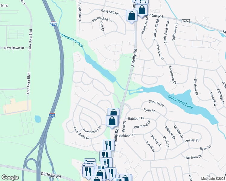 map of restaurants, bars, coffee shops, grocery stores, and more near 1002 Brookhollow Drive in Fayetteville