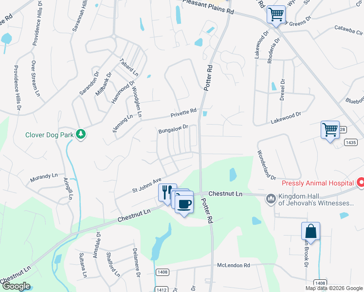 map of restaurants, bars, coffee shops, grocery stores, and more near 3012 Ivy Brook Place in Stallings