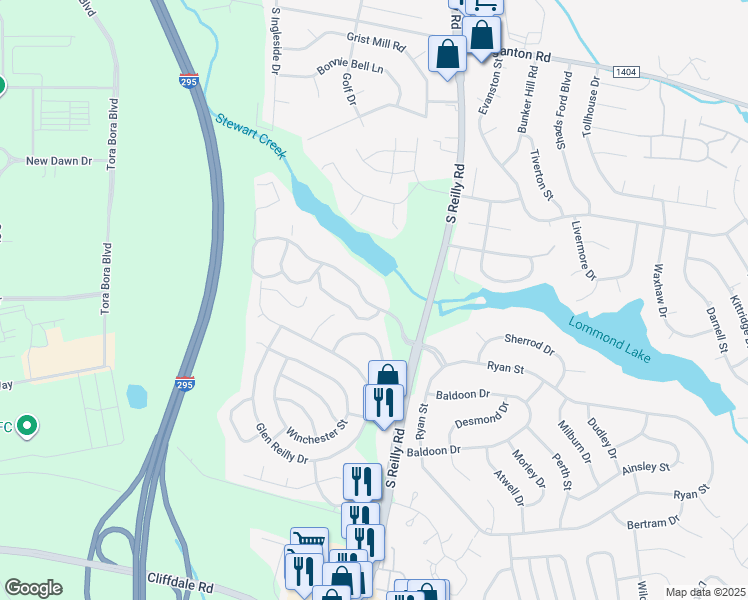 map of restaurants, bars, coffee shops, grocery stores, and more near 1002 Brookhollow Drive in Fayetteville