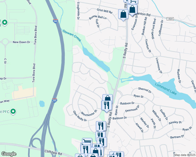 map of restaurants, bars, coffee shops, grocery stores, and more near 6905 Arden Court in Fayetteville