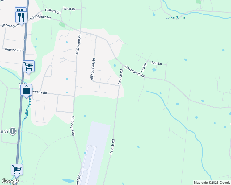 map of restaurants, bars, coffee shops, grocery stores, and more near 23 Patrick Road in Fayetteville