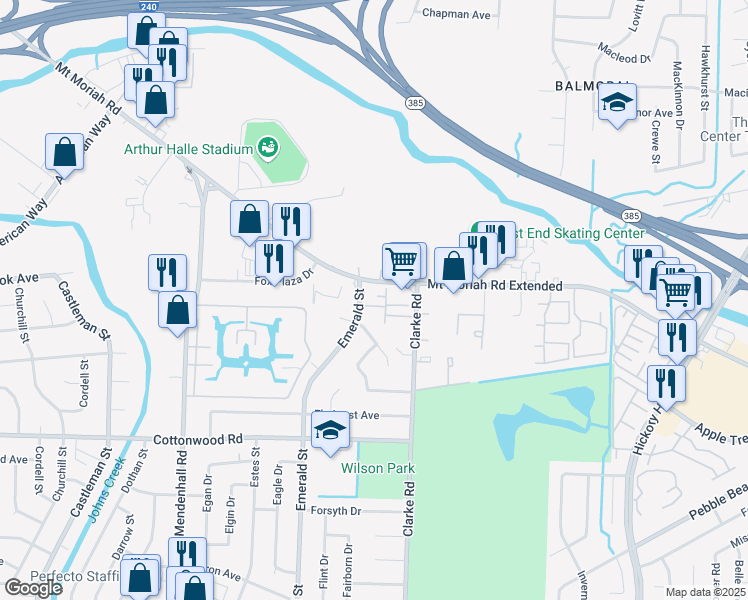 map of restaurants, bars, coffee shops, grocery stores, and more near 5588 Gates Cove in Memphis