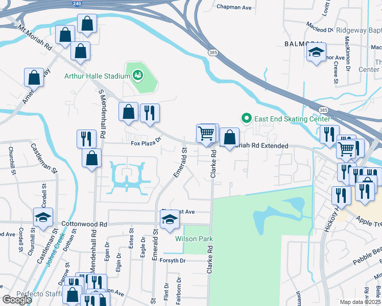 map of restaurants, bars, coffee shops, grocery stores, and more near 5588 Gates Cove in Memphis