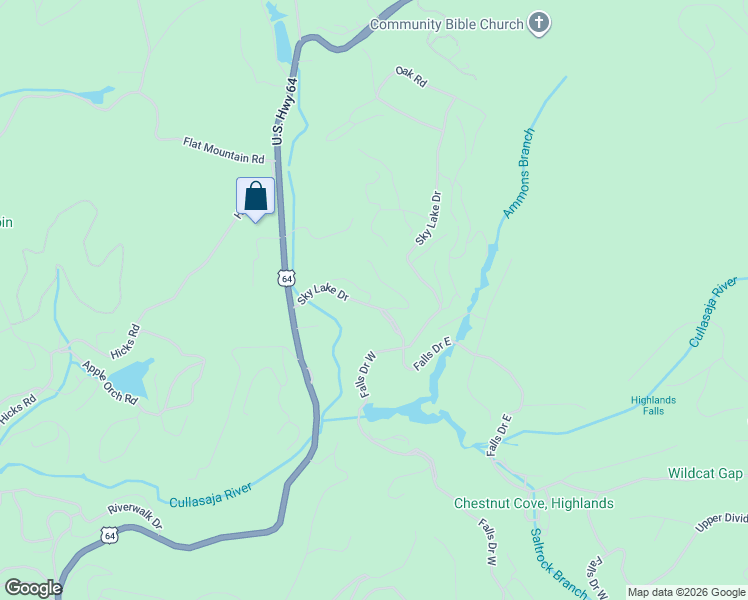 map of restaurants, bars, coffee shops, grocery stores, and more near 59 Rocky Ridge Road in Highlands