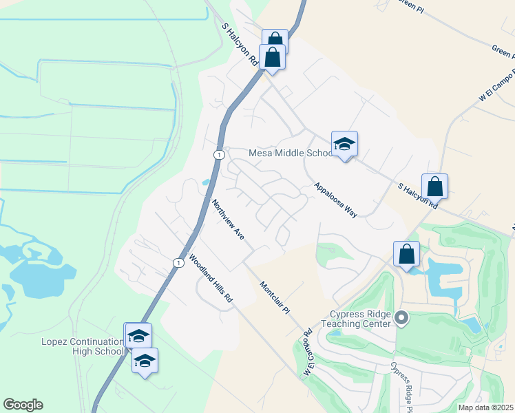 map of restaurants, bars, coffee shops, grocery stores, and more near 765 Mesa View Drive in Arroyo Grande