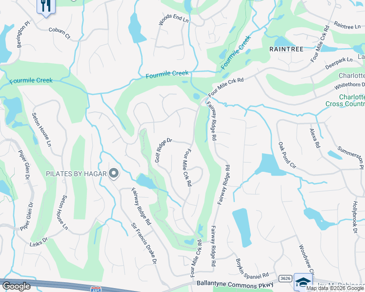 map of restaurants, bars, coffee shops, grocery stores, and more near 8905 Golf Ridge Drive in Charlotte