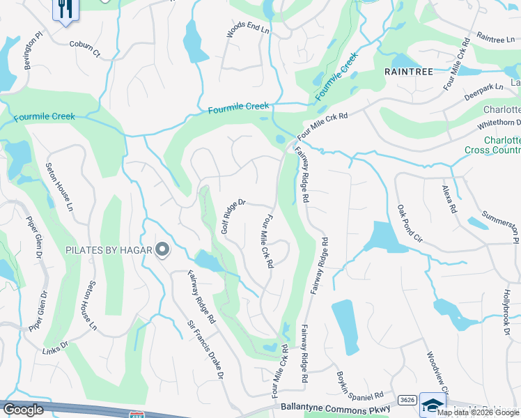 map of restaurants, bars, coffee shops, grocery stores, and more near 8905 Golf Ridge Drive in Charlotte