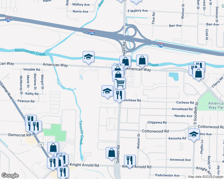map of restaurants, bars, coffee shops, grocery stores, and more near 3930 Allenbrooke Cove in Memphis