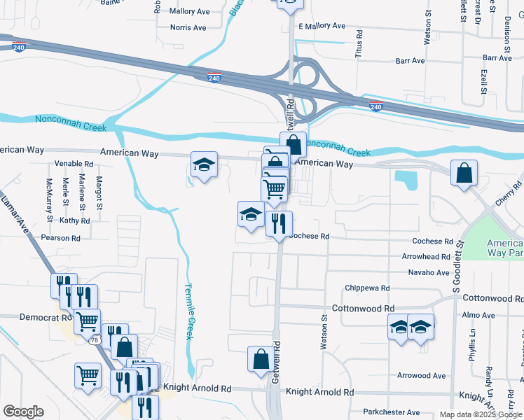 map of restaurants, bars, coffee shops, grocery stores, and more near 3930 Allenbrooke Cove in Memphis