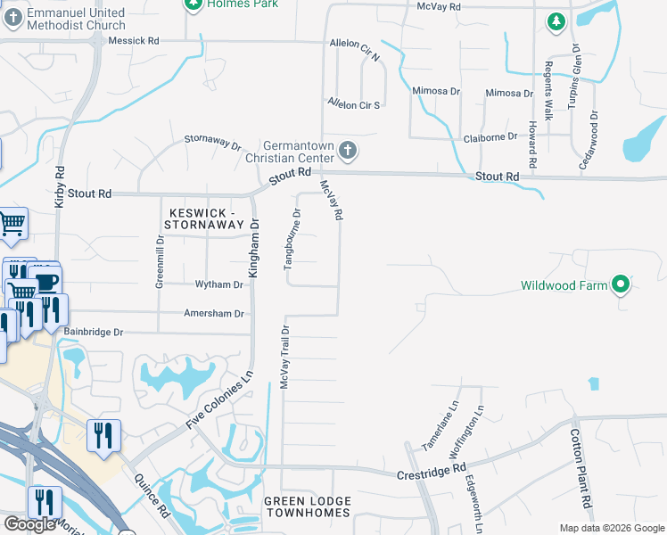 map of restaurants, bars, coffee shops, grocery stores, and more near 2741 McVay Road in Memphis