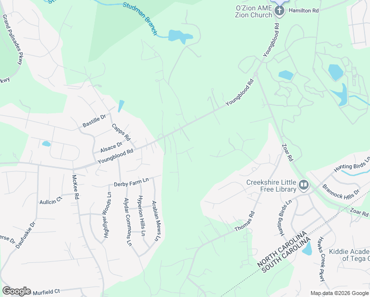 map of restaurants, bars, coffee shops, grocery stores, and more near 15801 Youngblood Road in Charlotte