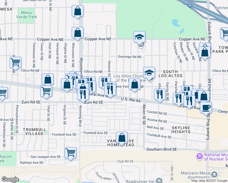 map of restaurants, bars, coffee shops, grocery stores, and more near 204 General Hodges Street Northeast in Albuquerque