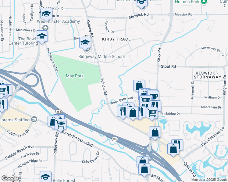 map of restaurants, bars, coffee shops, grocery stores, and more near 6420 Quince Road in Memphis