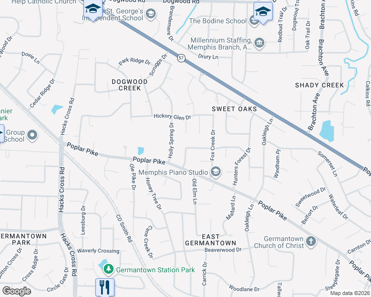 map of restaurants, bars, coffee shops, grocery stores, and more near 8378 Hunters Horn in Germantown