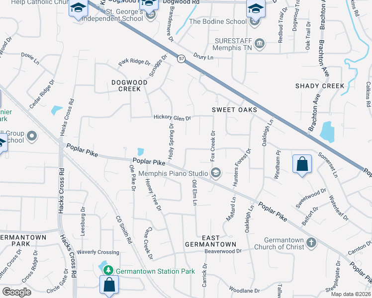 map of restaurants, bars, coffee shops, grocery stores, and more near 8378 Hunters Horn in Germantown