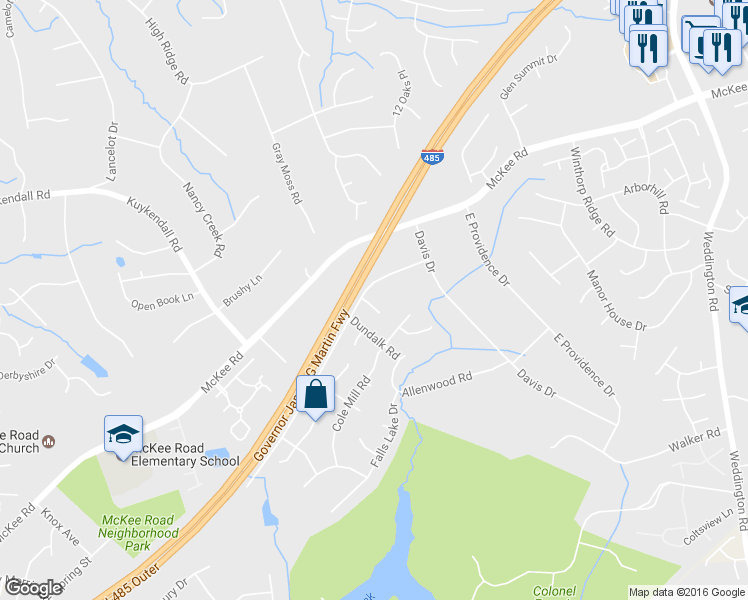 map of restaurants, bars, coffee shops, grocery stores, and more near 3522 Deborah Drive in Charlotte