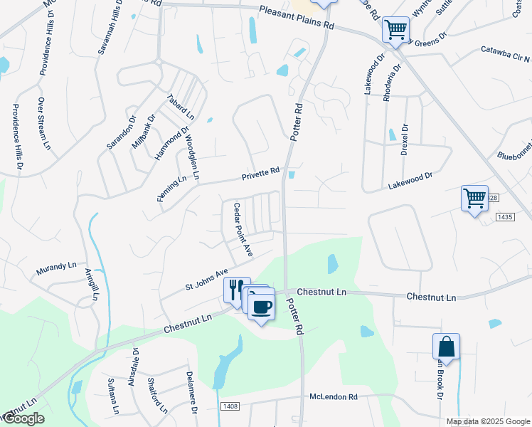 map of restaurants, bars, coffee shops, grocery stores, and more near 2056 Gable Way Lane in Matthews